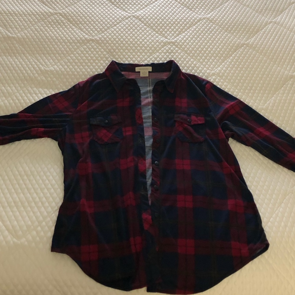 Passport red and blue plaid shirt
